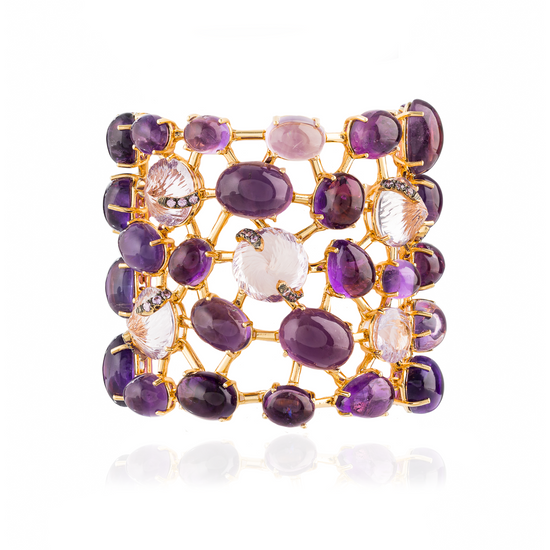 Load image into Gallery viewer, Zinta 925 Silver  Bracelet 18KT Yellow Gold Plated wit Purple Sapphire
