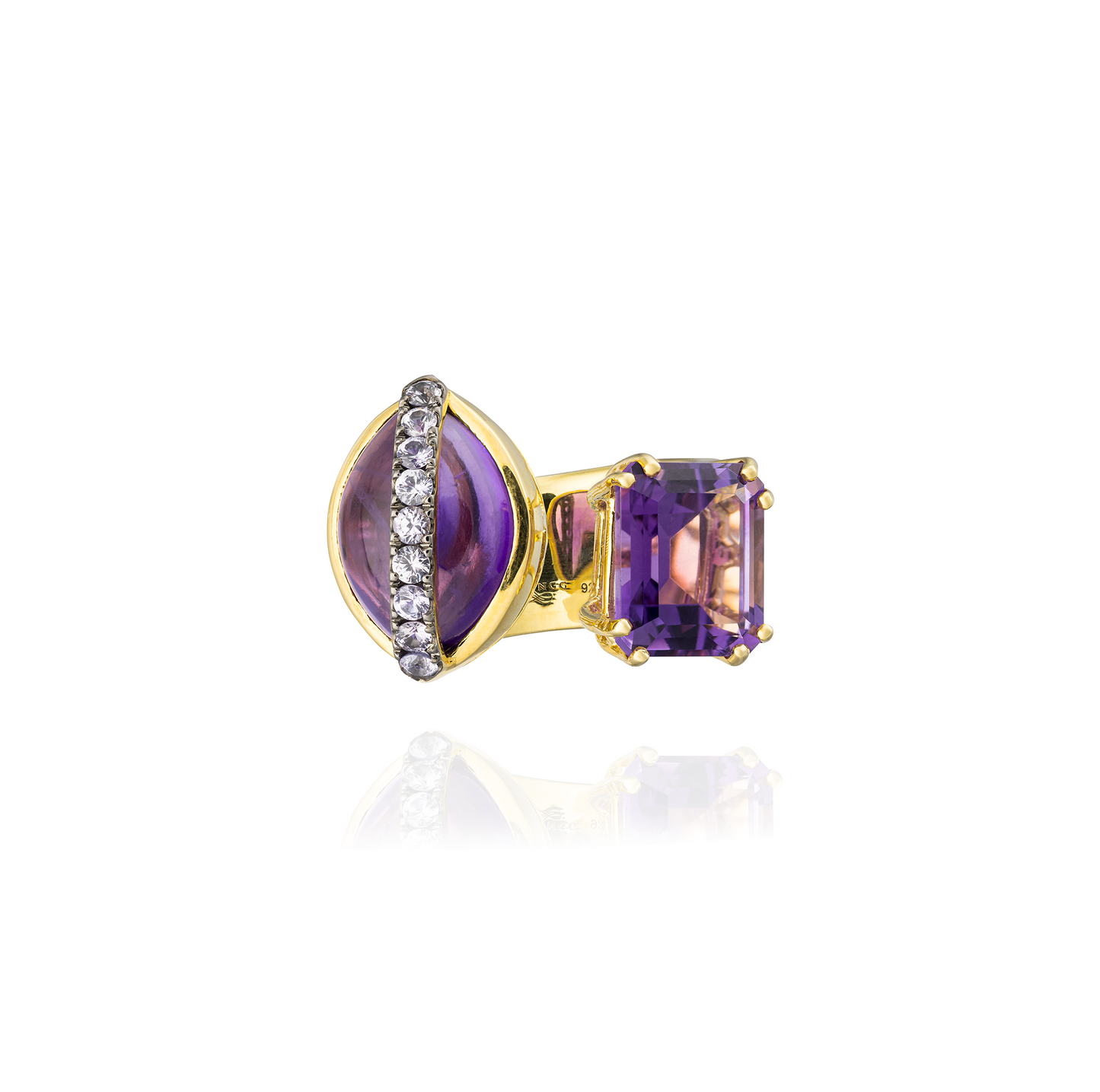 925 Silver Ring 18KT Yellow Gold Plated with Purple Sapphire