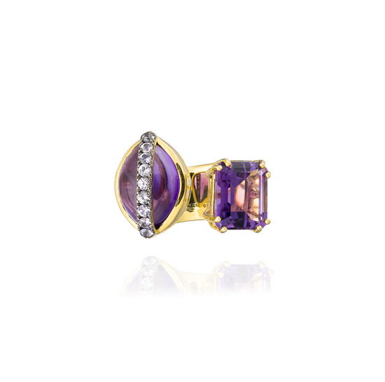 925 Silver Ring 18KT Yellow Gold Plated with Purple Sapphire