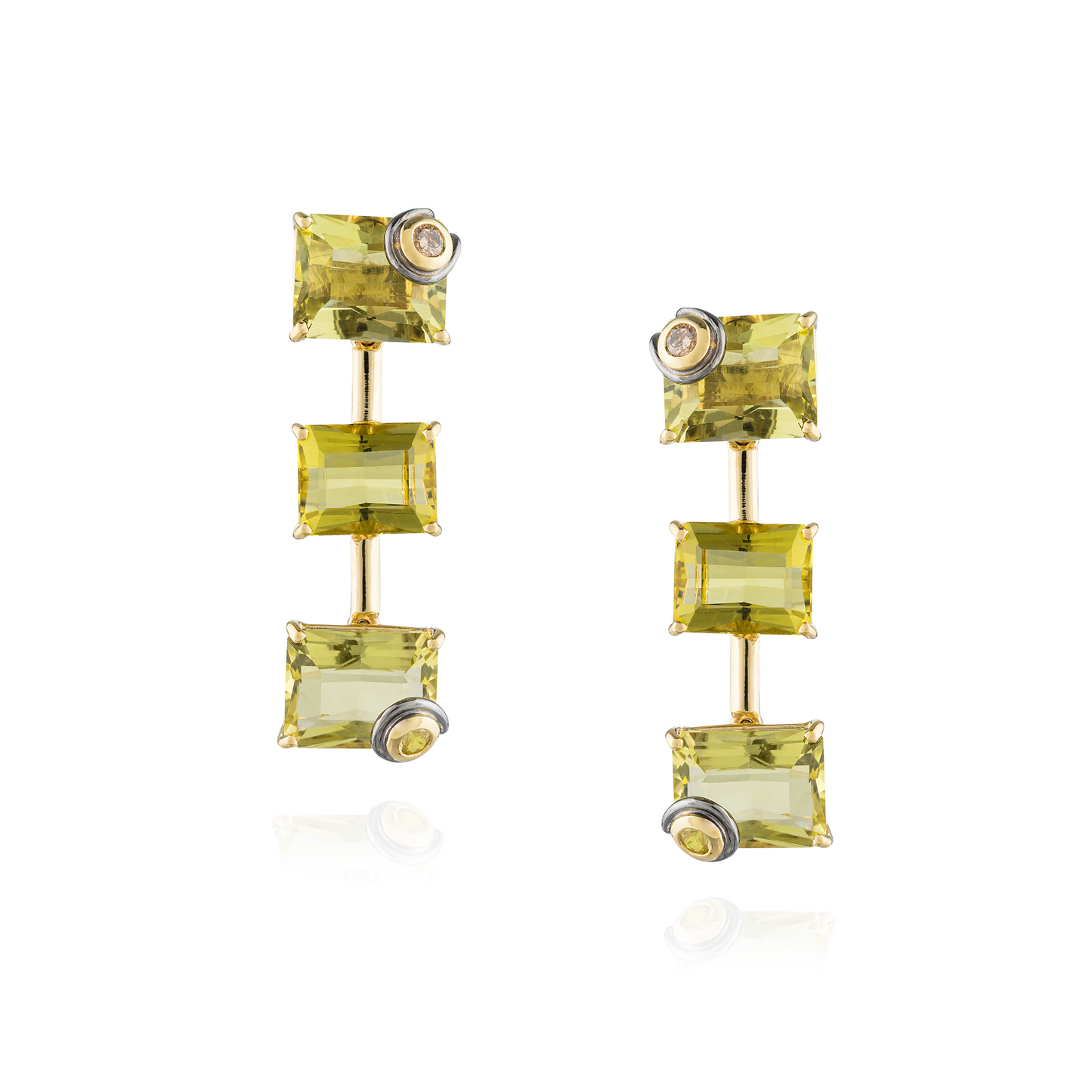 925 Silver Earrings Plated in 18K Yellow Gold with Lemon Quartz, Cognac Diamonds, & Yellow Sapphire