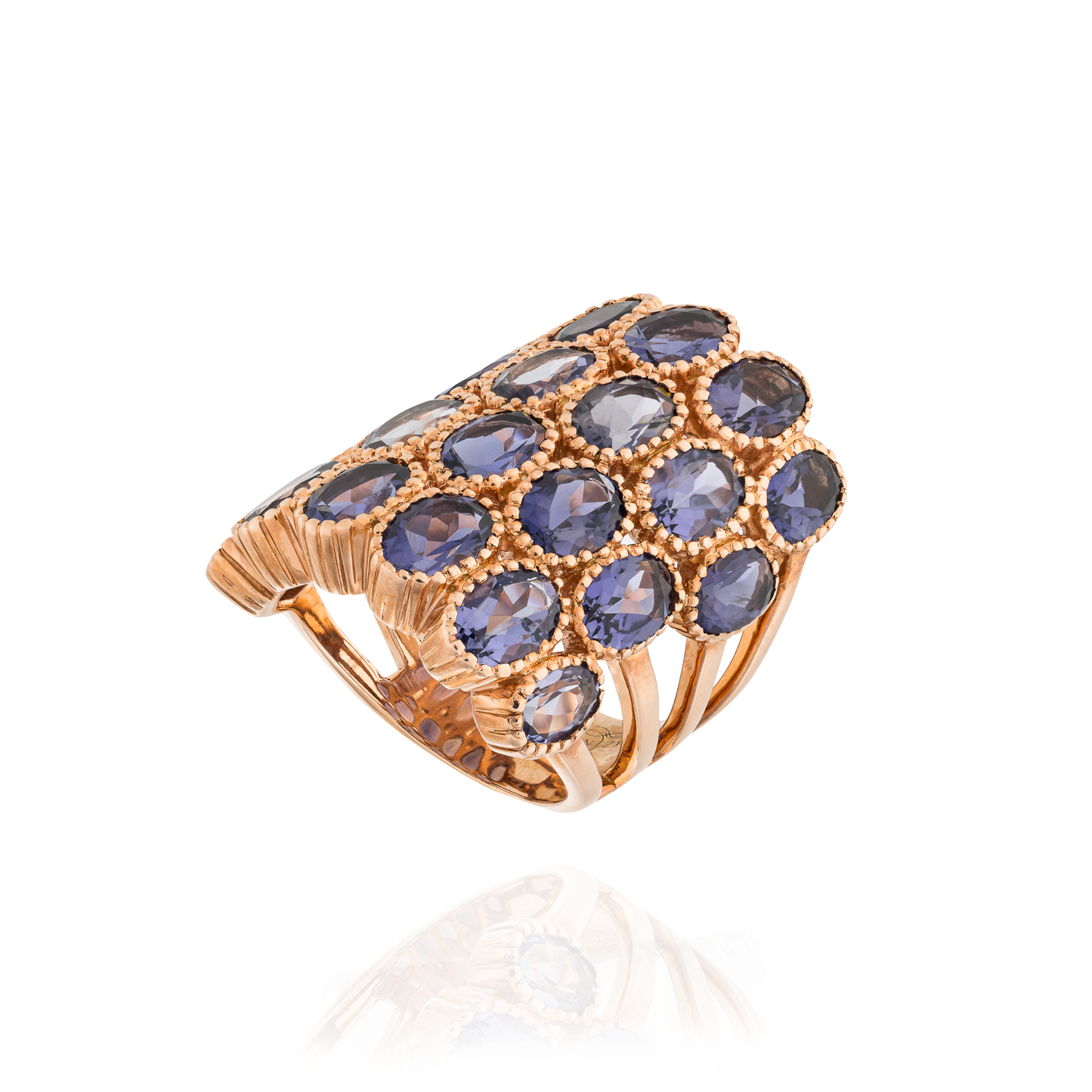 925 Silver Ring plated in 18k Rose Gold with Iolite Faceted.