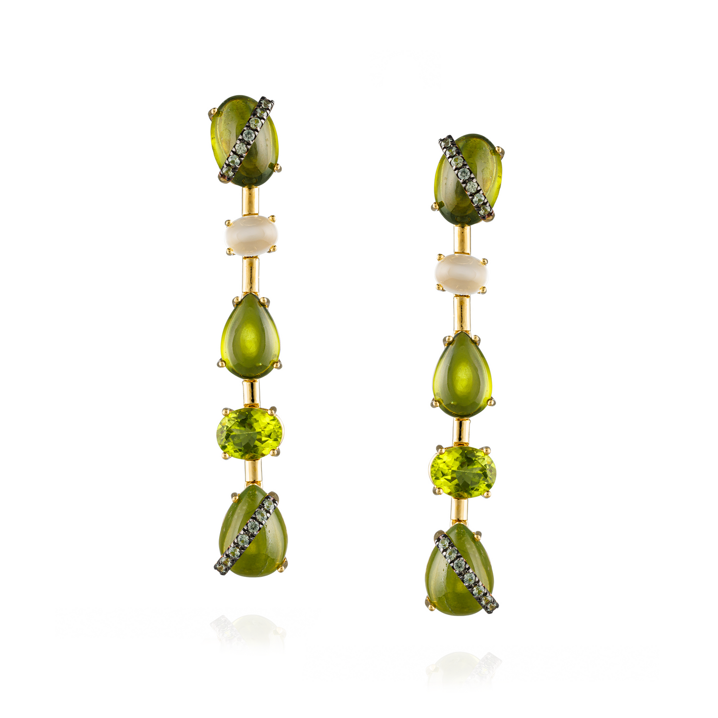 925 Silver Earrings 18KT Yellow Gold Plated with Oval Idocrase