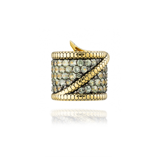 Load image into Gallery viewer, 925 Silver Ring 18KT Yellow Gold Plated with Green Sapphire Pave

