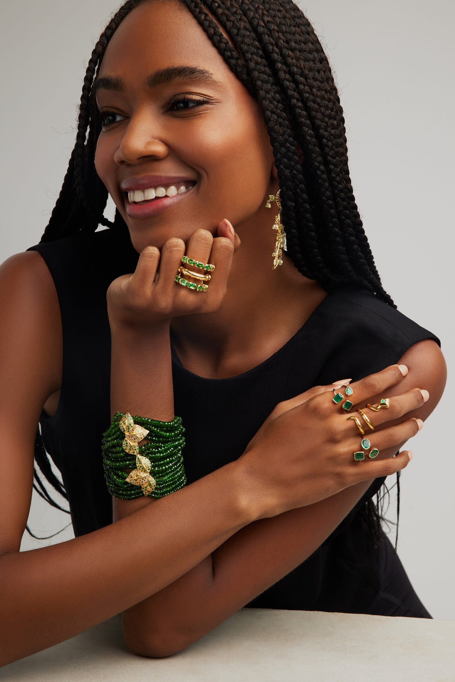 925 Silver Serpentine Ring with Emerald
