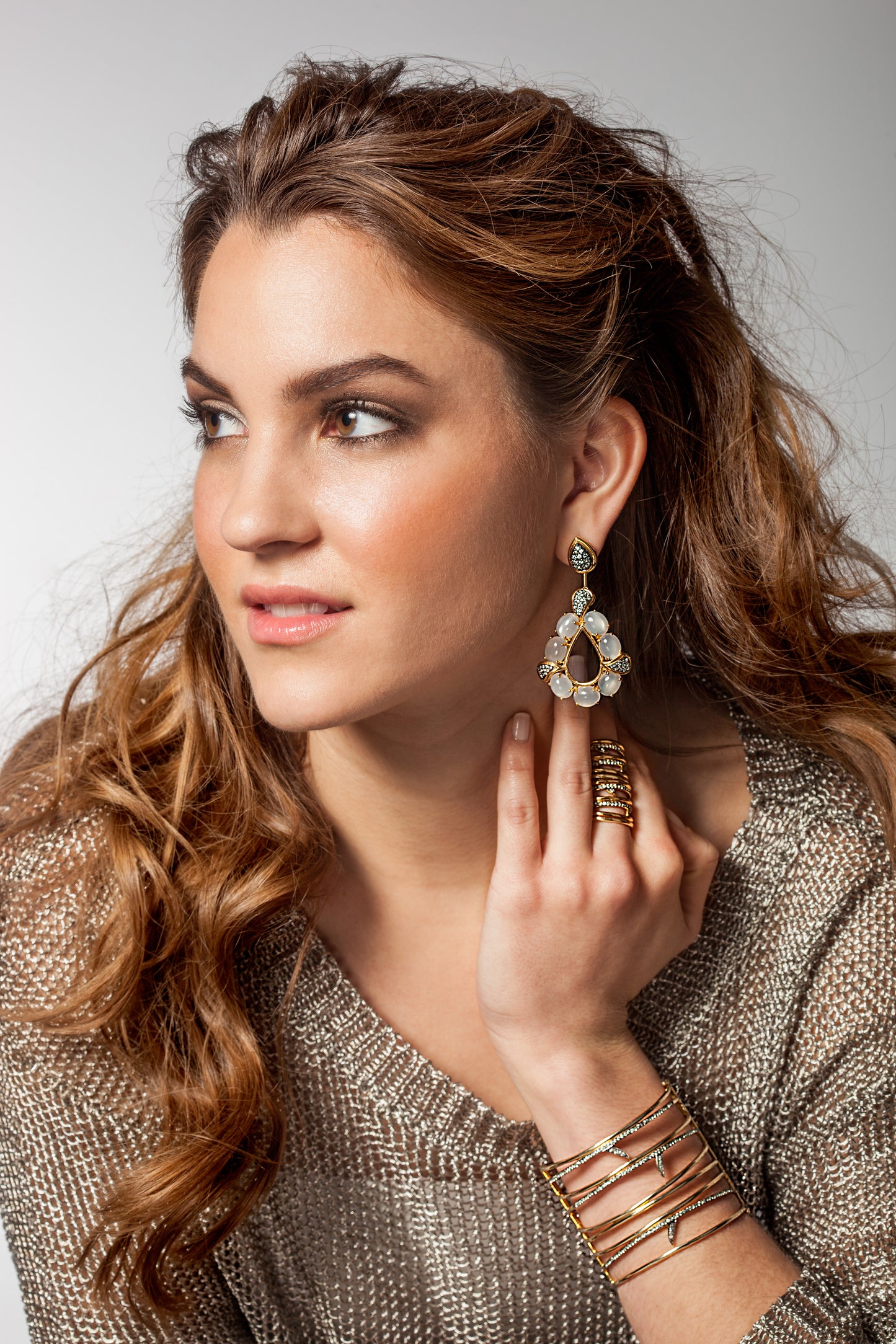 925 Silver Earrings with Moonstone & Green Sapphires