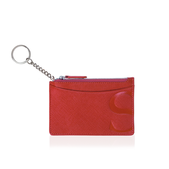 Load image into Gallery viewer, Credit Card Pouch with Keyring in Red Textured Leather
