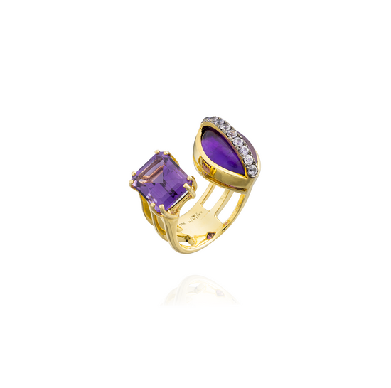 925 Silver Ring 18KT Yellow Gold Plated with Purple Sapphire