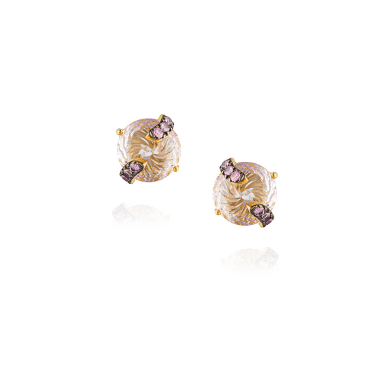 925 Silver Earrings 18KT Yellow Gold Plated with Faceted Amethyst & Purple Sapphire