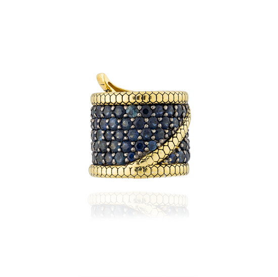 Load image into Gallery viewer, 925 Silver Ring 18KT Yellow Gold Plated with Blue Sapphire Pave
