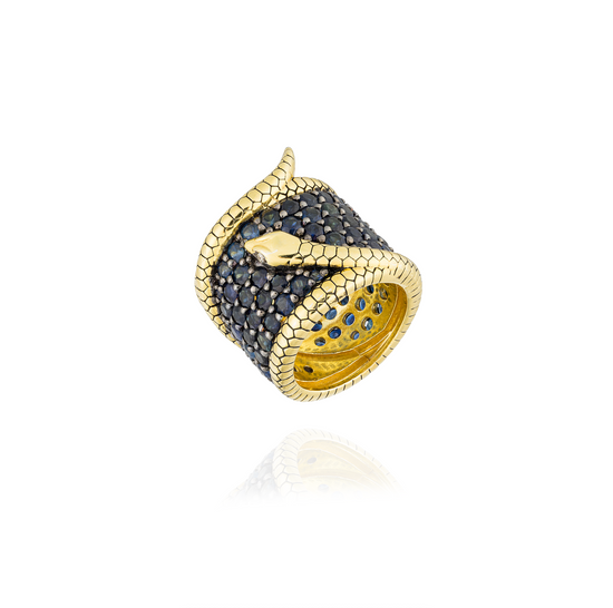 Load image into Gallery viewer, 925 Silver Ring 18KT Yellow Gold Plated with Blue Sapphire Pave

