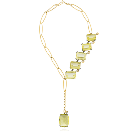 925 Silver Necklace 14KT Yellow Gold plated with Lemon Quartz & Cognac Diamonds