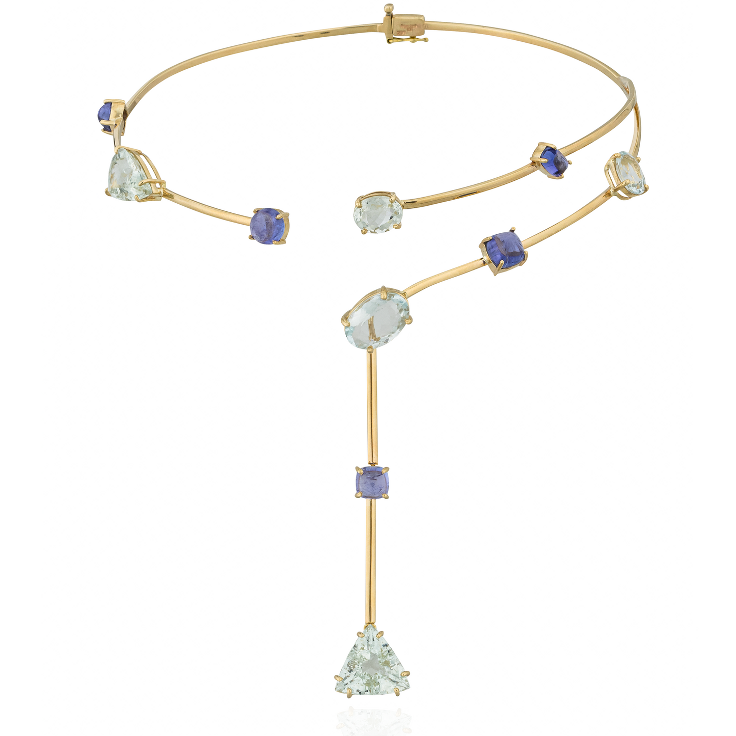 18KT Yellow Necklace with Round and Oval Tanzanite