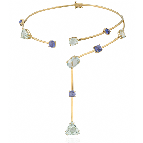 18KT Yellow Necklace with Round and Oval Tanzanite