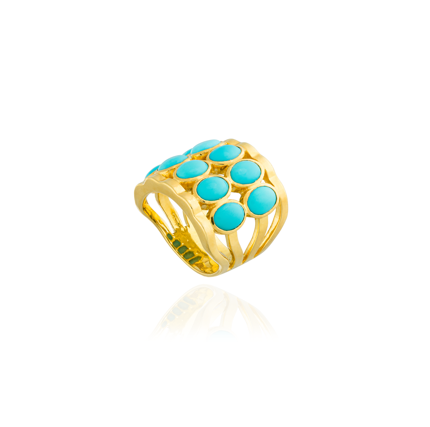 Caramelo 925 Silver O Ring Plated in 18KT Yellow Gold with Turquoises