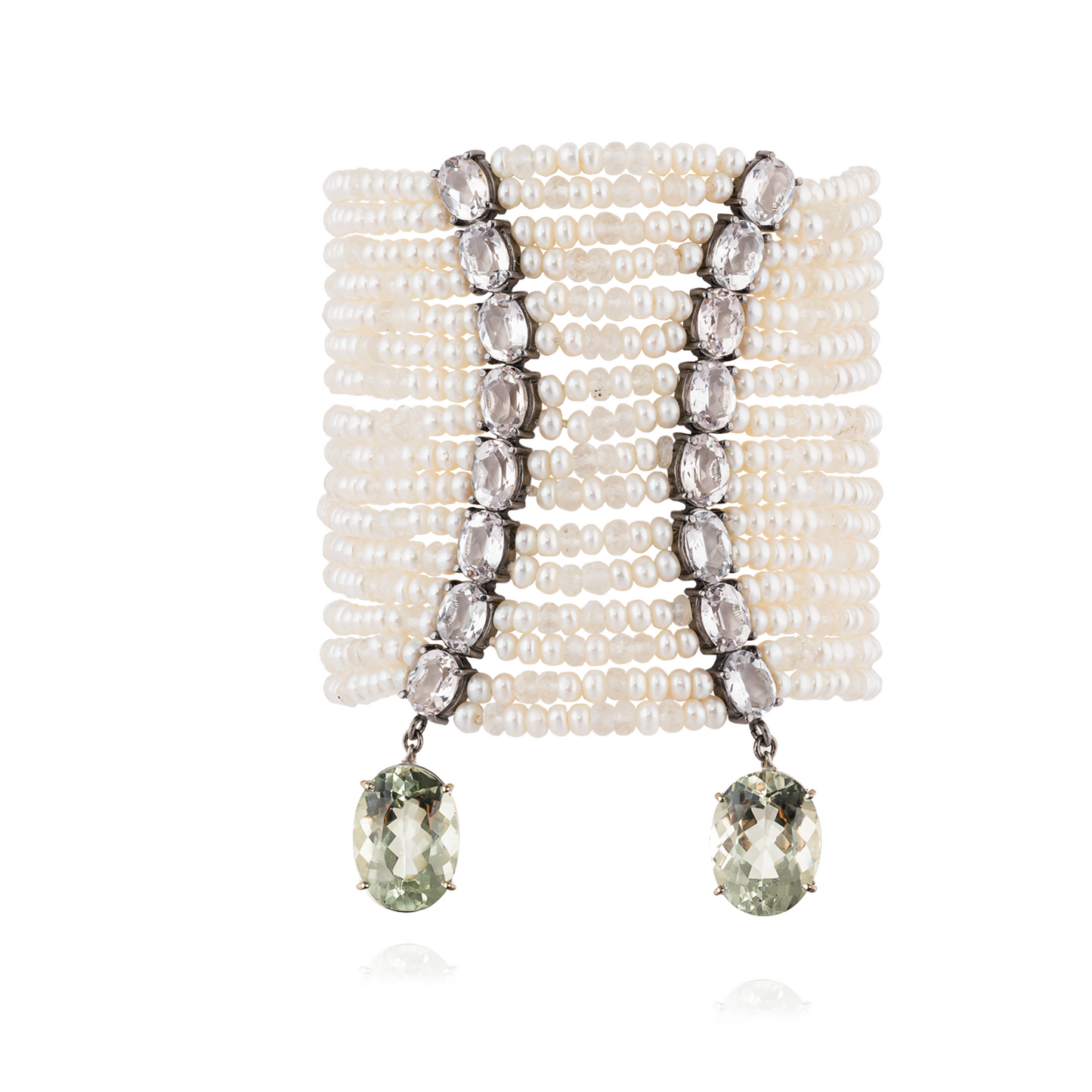 18k White Gold Bracelet with Pearls, Moonstones, Topaz and  Diamonds
