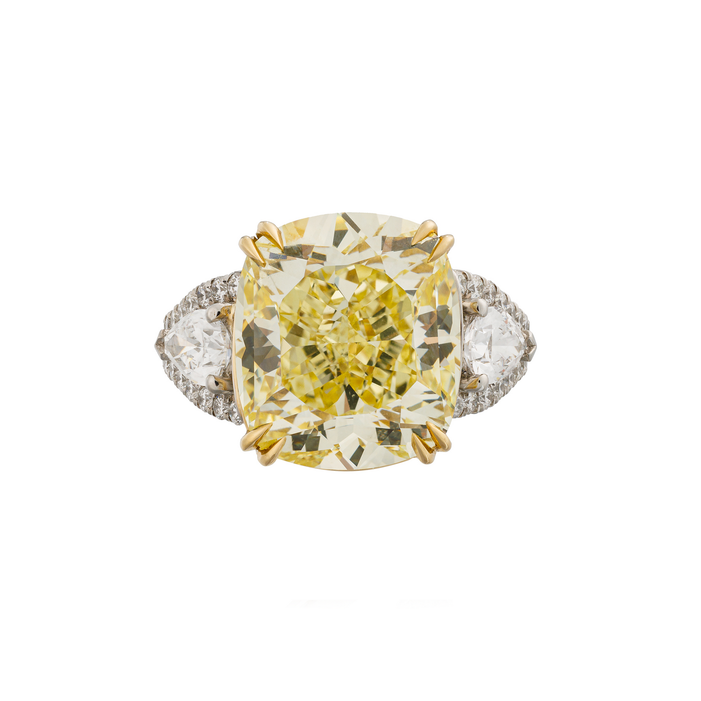 18K Yellow Gold Ring with Cushion Fancy Intense Yellow Diamond