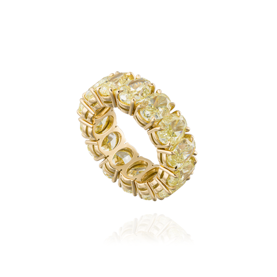 18KT Yellow Gold Eternity Band with Oval Faceted with Yellow Diamonds