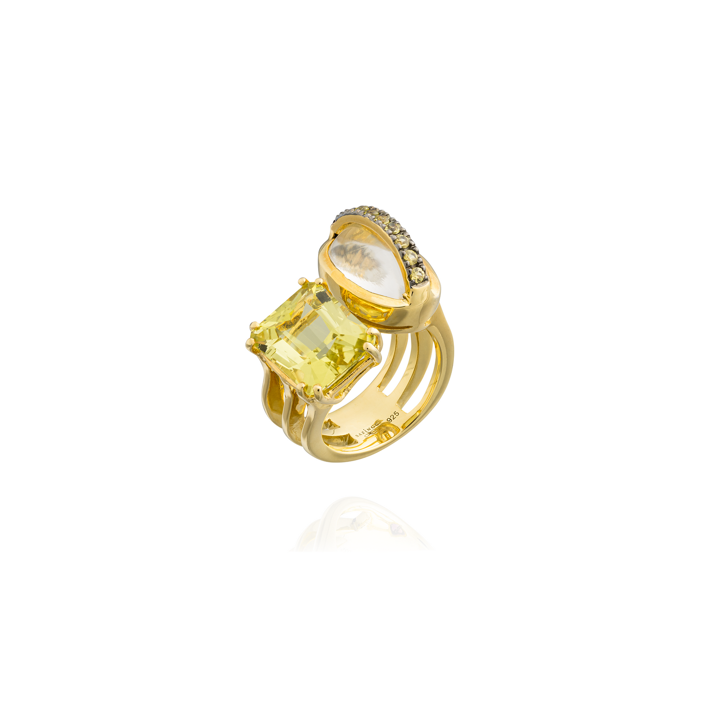 925 Silver Ring  18KT Yellow Gold Plated with Yellow Sapphire