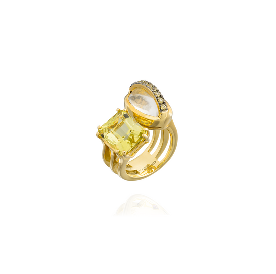 Load image into Gallery viewer, 925 Silver Ring  18KT Yellow Gold Plated with Yellow Sapphire
