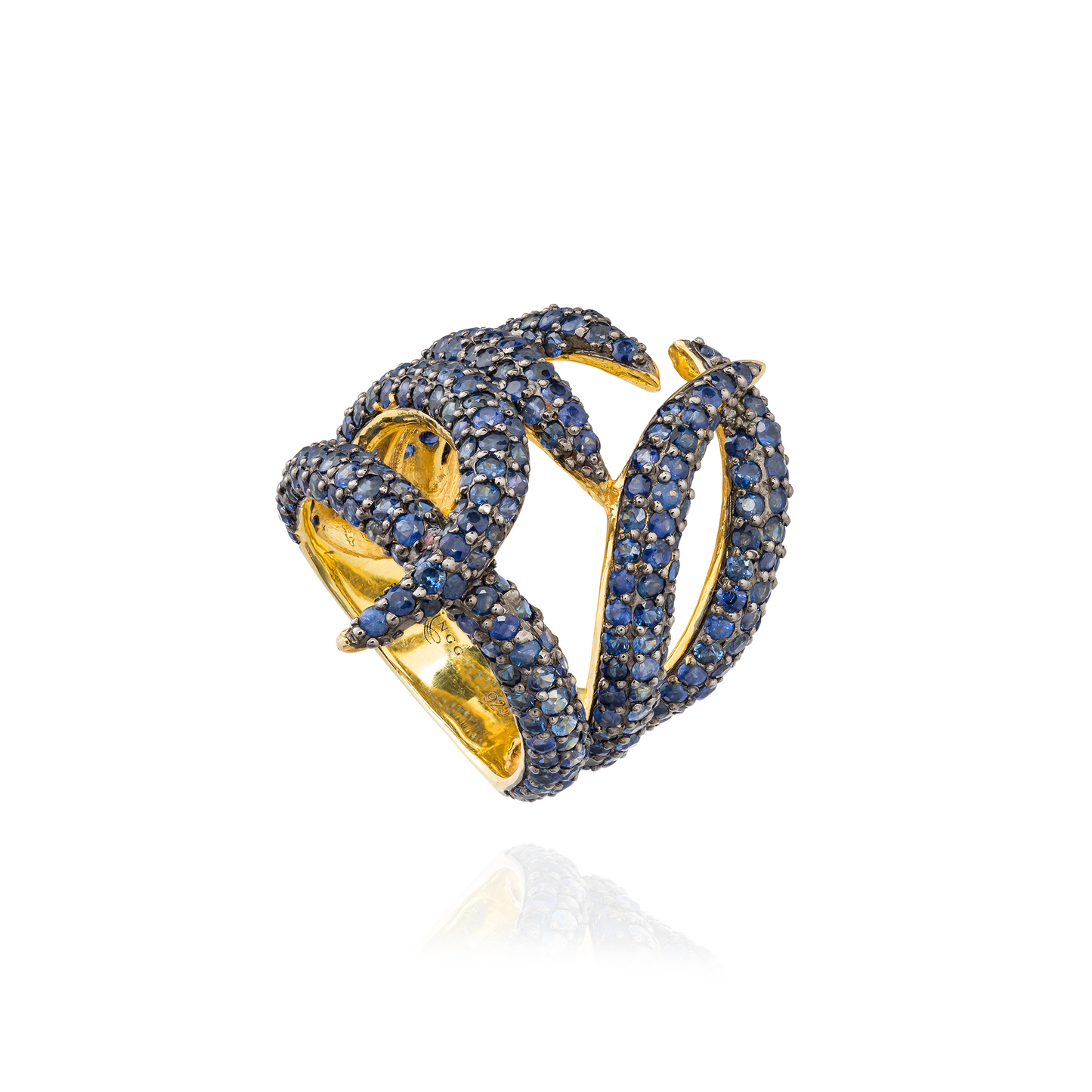 925 Silver Ring with Blue Sapphires Pave