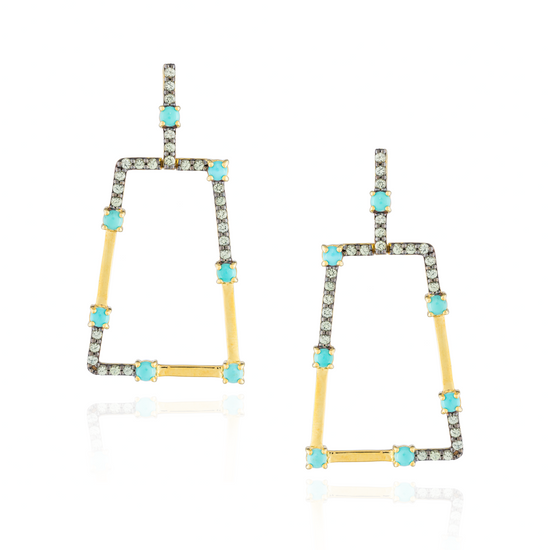 925 Silver Earrings with Turquoise & Green Sapphires