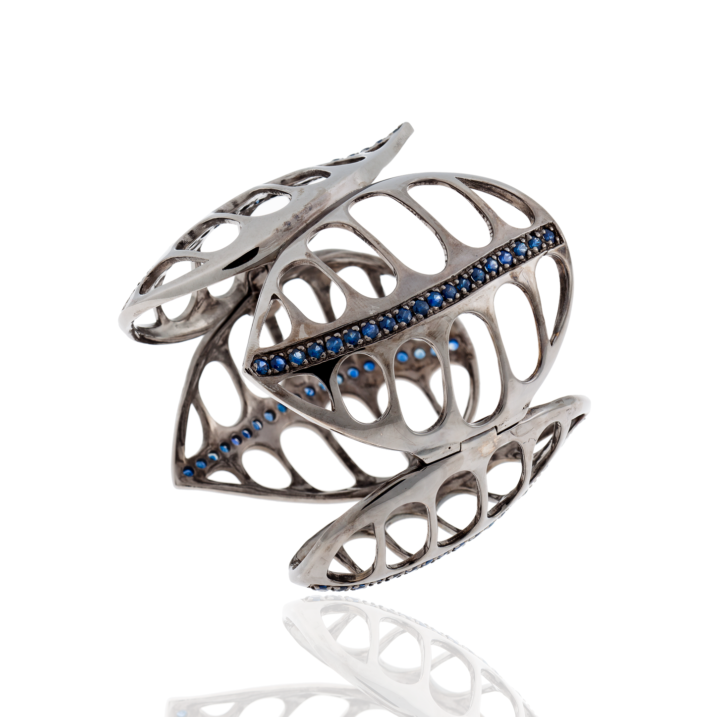 925 Silver Leaf Bracelet with Blue Sapphires