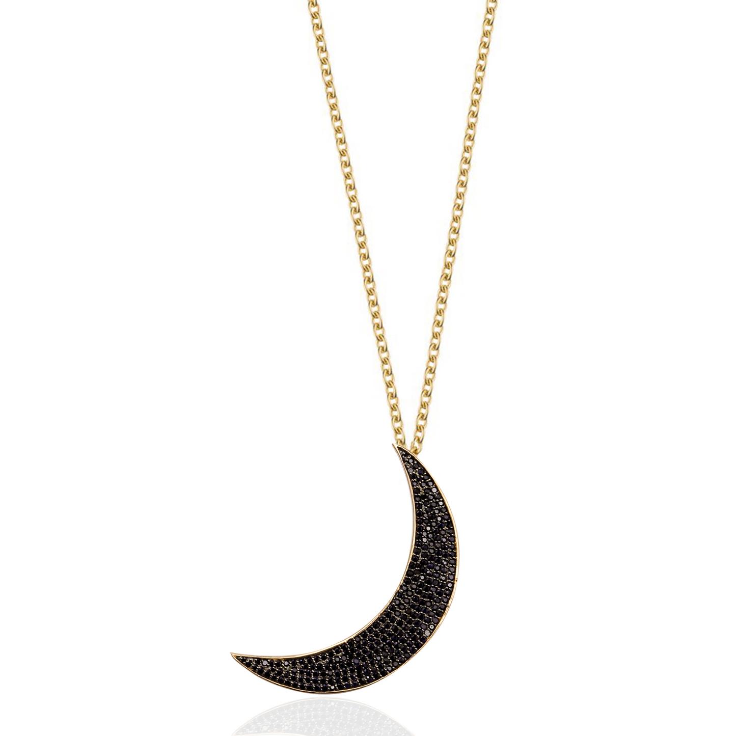 925 Silver Large Moon Necklace with Black Sapphire Pavé