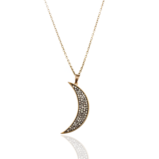 Load image into Gallery viewer, 925 Silver Medium Moon Necklace with Green Sapphires
