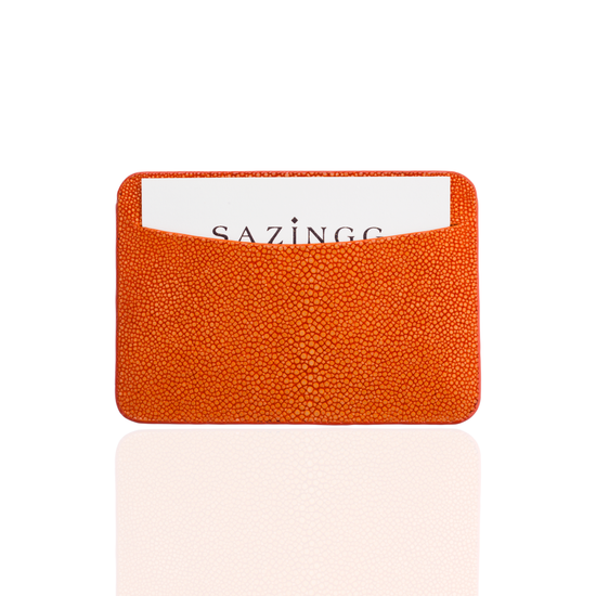 Credit Card Pouch in Orange Stingray Leather