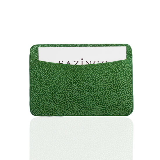 Credit Card Pouch in Green Stingray Leather