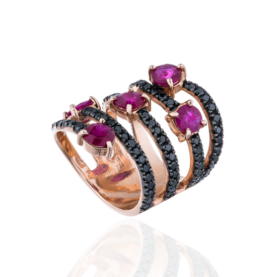 Load image into Gallery viewer, 14K Yellow Gold Ring with Ruby &amp;amp; Black Diamond
