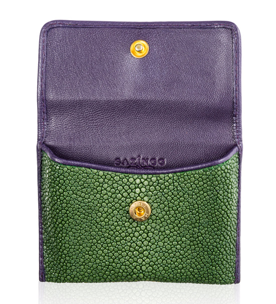 Green and Purple Stingray Leather Credit Card Case