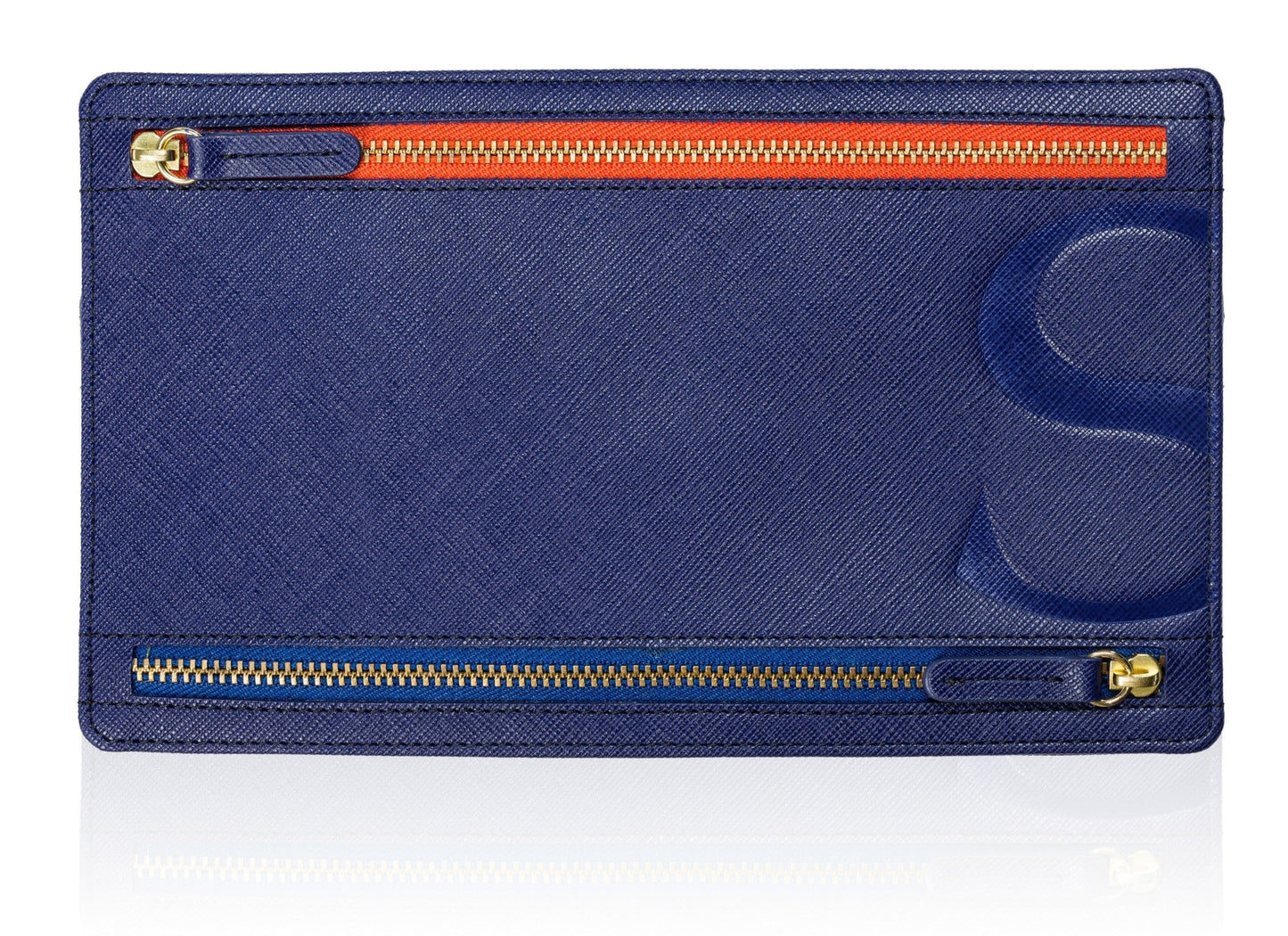 Currency Pouch in Blue Textured Leather