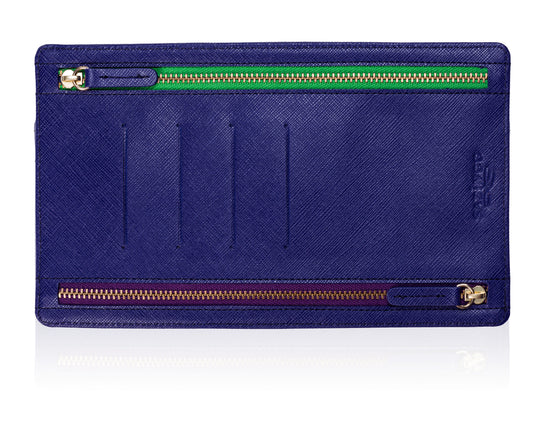 Currency Pouch in Blue Textured Leather