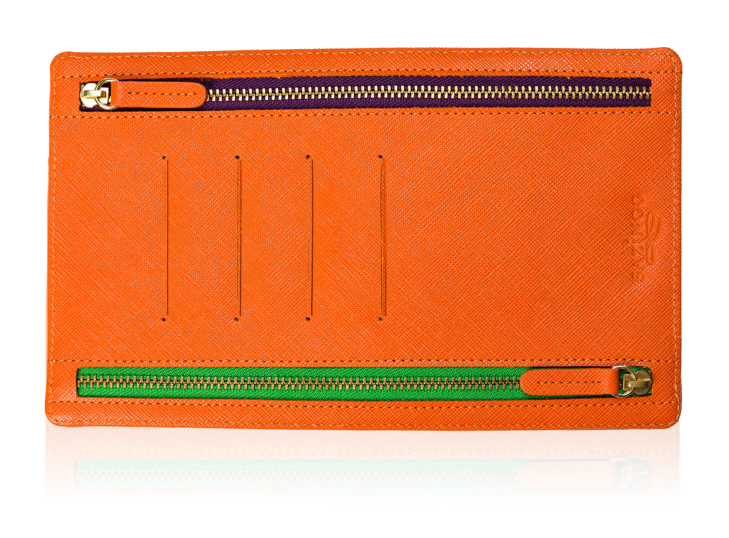 Currency Pouch in Orange Textured Leather