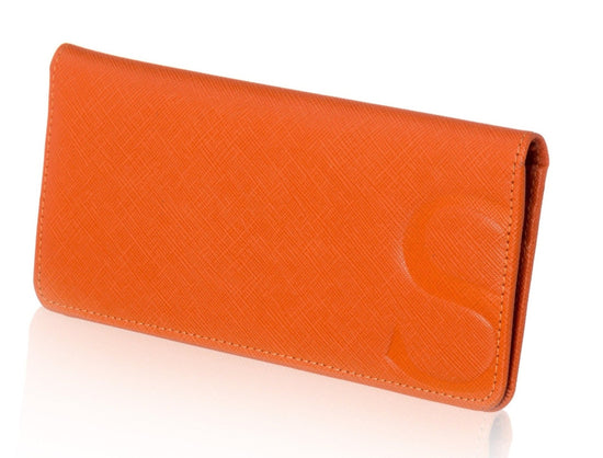 Slim Wallet in Orange Textured Leather