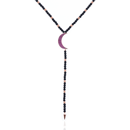 925 Silver Moon Necklace with Matte Onyx Beads