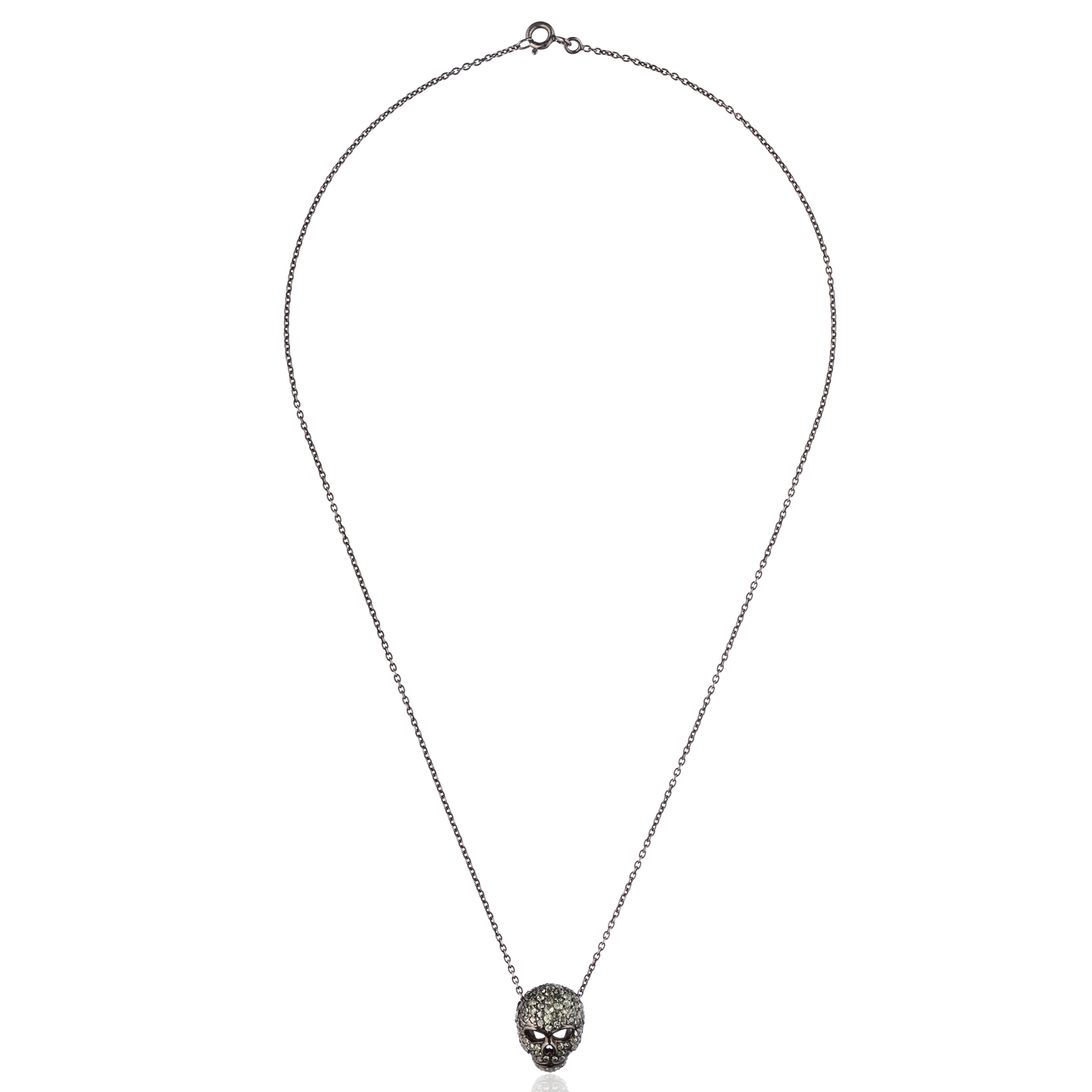 925 Silver Necklace with Green Sapphire Pavé Skull