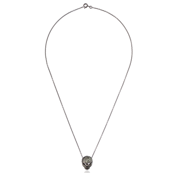 925 Silver Necklace with Green Sapphire Pavé Skull
