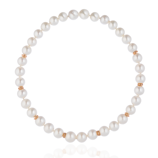 18K Rose Gold Necklace with South Sea Pearls and White Diamond Closure