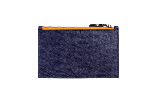 Credit Card Zip Pouch in Blue Textured Leather