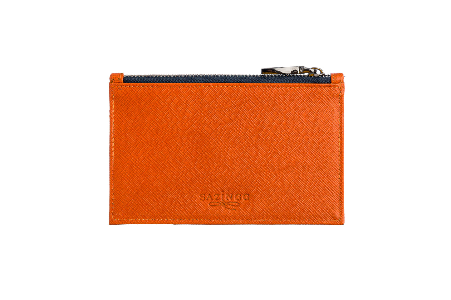 Load image into Gallery viewer, Credit Card Zip Pouch in Orange Textured Leather
