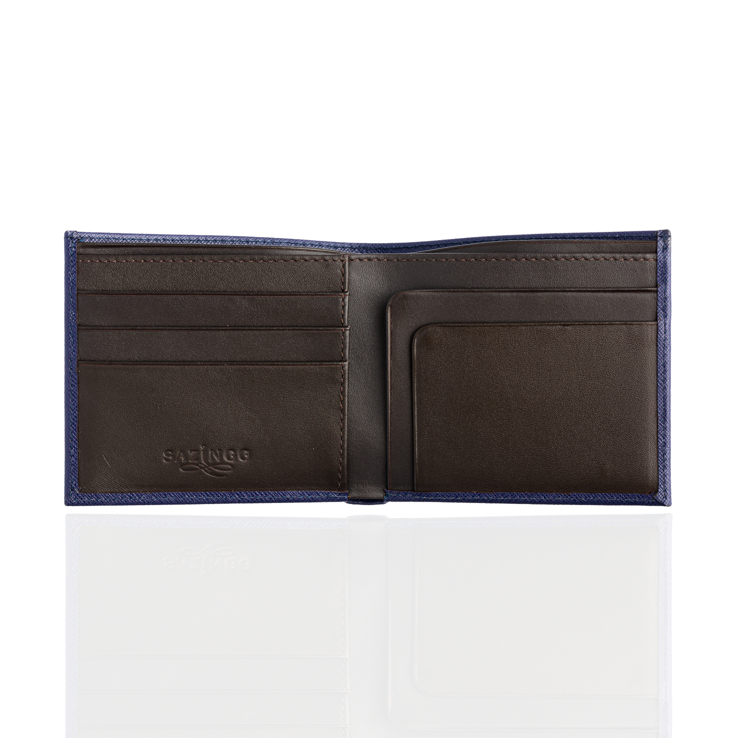 Blue Textured Wallet with Brown Interior