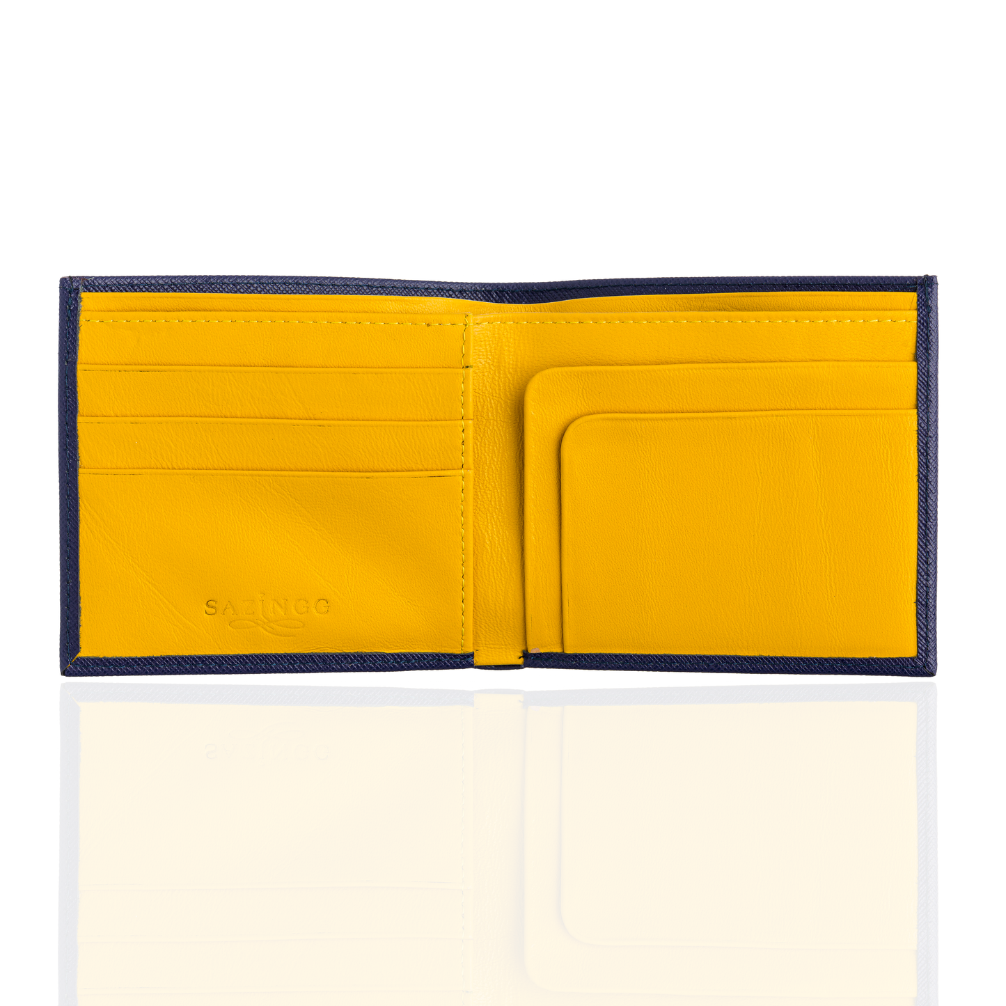 Wallet in Blue Textured Leather with Yellow Interior