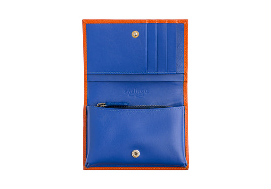 Small Wallet in Orange & Blue Textured Leather