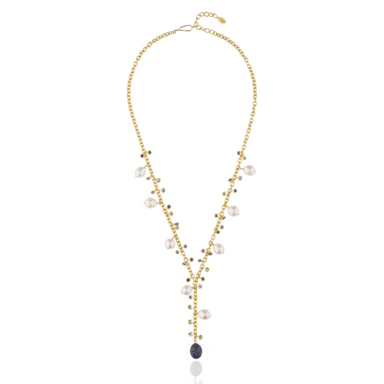 925 Silver Necklace with South Sea Pearls & Blue Sapphires