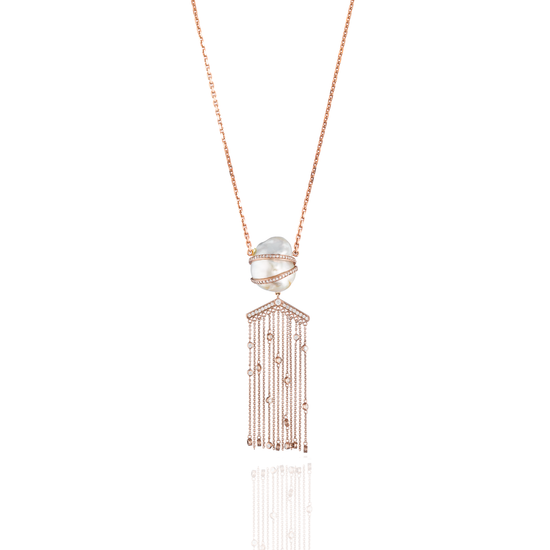 18K Rose Gold Necklace with South Sea Pearls & Diamonds