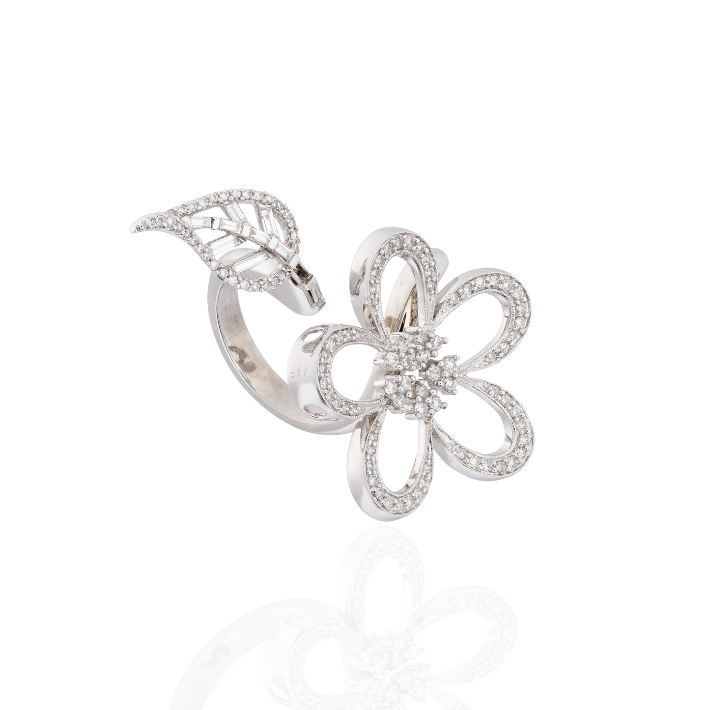 White Gold Flower Ring with Diamonds