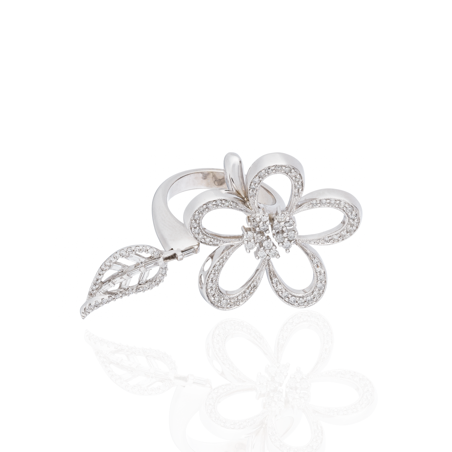 White Gold Flower Ring with Diamonds
