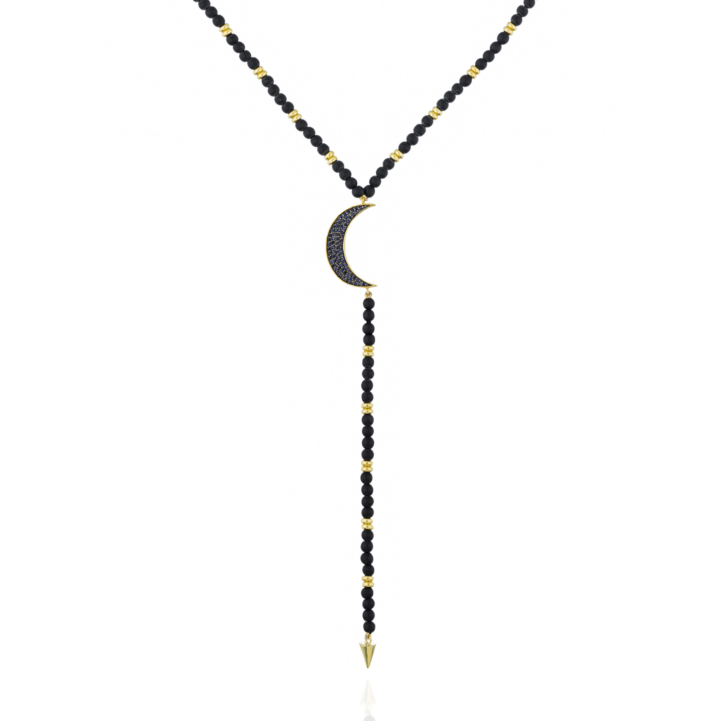 925 Silver Moon Necklace with Matte Onyx Beads